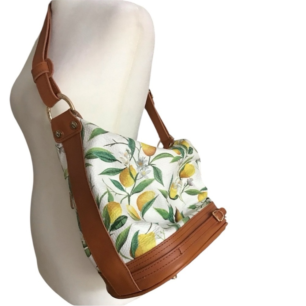 NewValentina Brown Leather Lemon Print Shoulder Bag - Picture 2 of 13